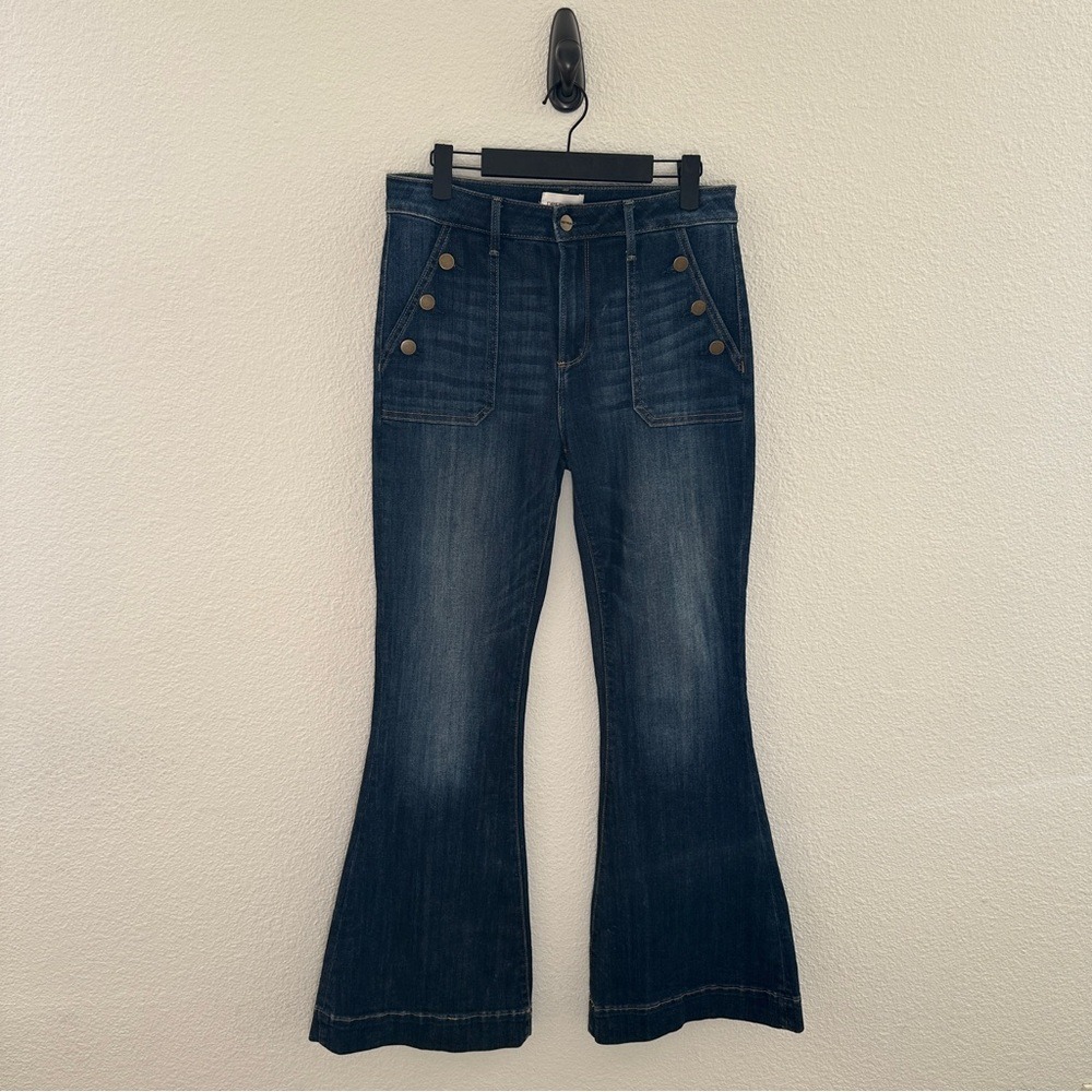 Driftwood Farrah Flare Jeans Womens 28 Dark Blue Nautical Button High Rise Boho
